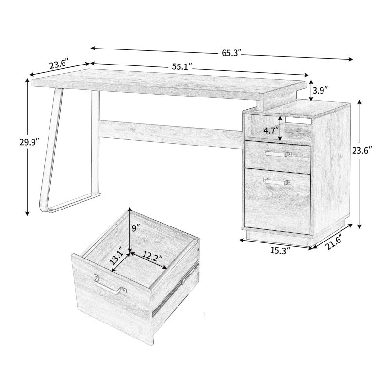Brown Study Desk with Drawers