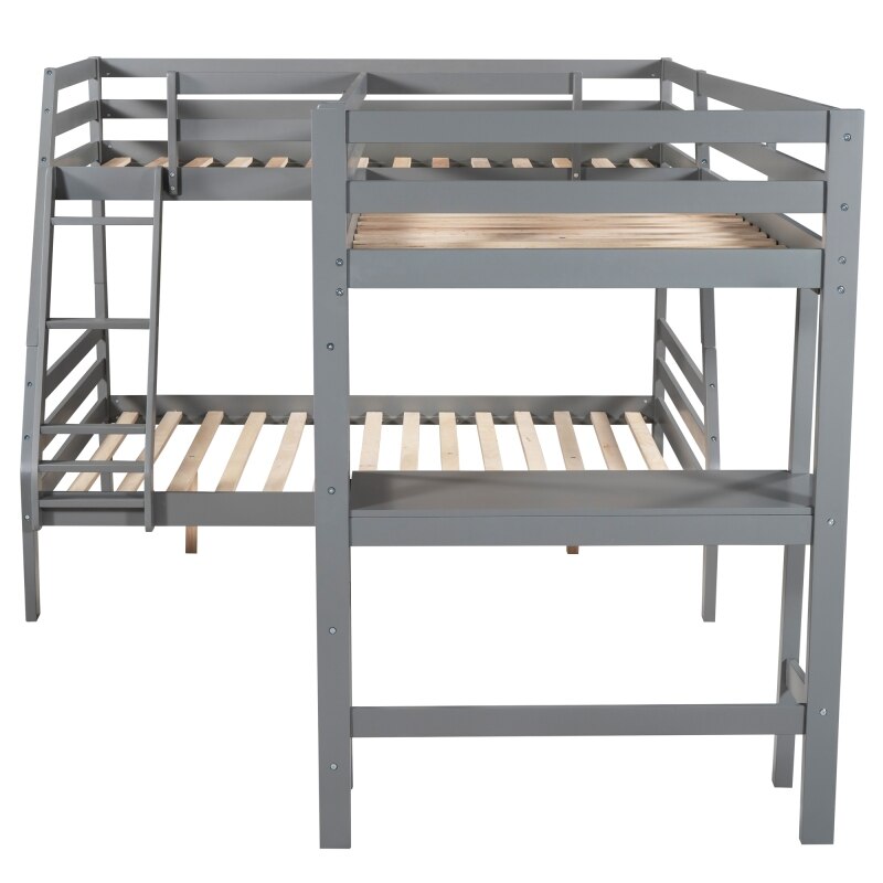 L-Shaped Twin over Full Bunk Bed and Twin Size Loft Bed with Built-in Desk