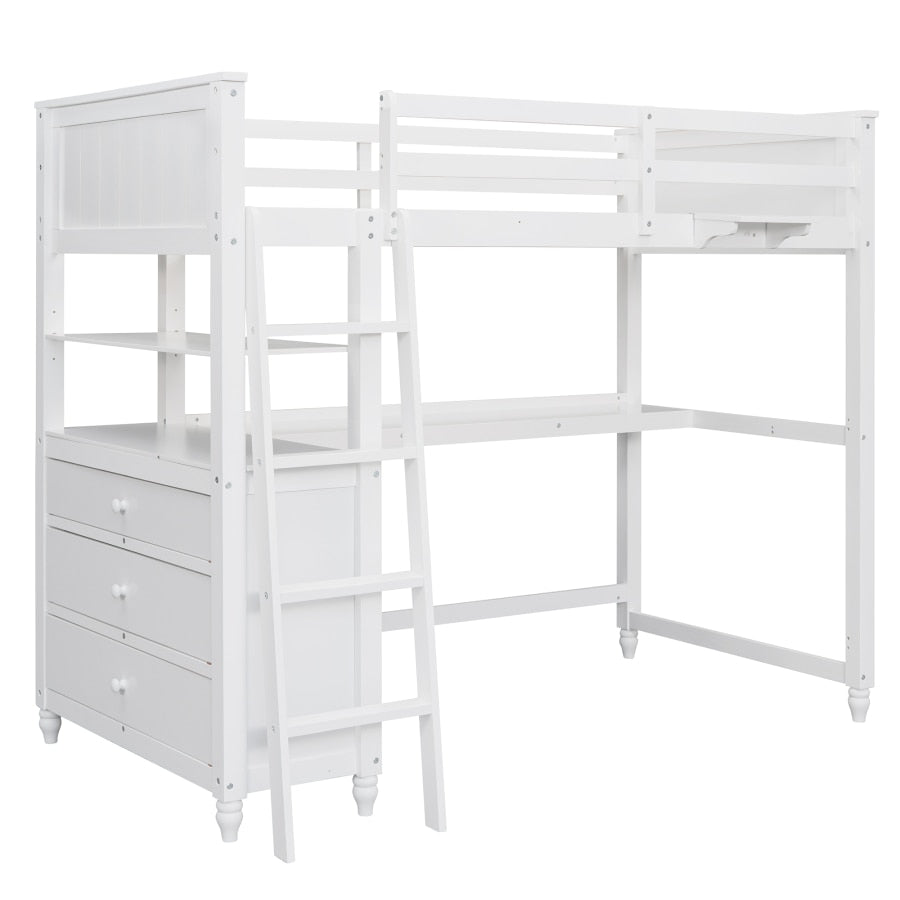 Twin-Size-Hochbett mit Schubladen und Schreibtisch