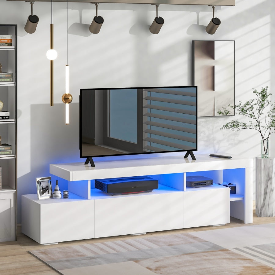 TV-Ständer mit zwei Medienfächern und LED-Licht
