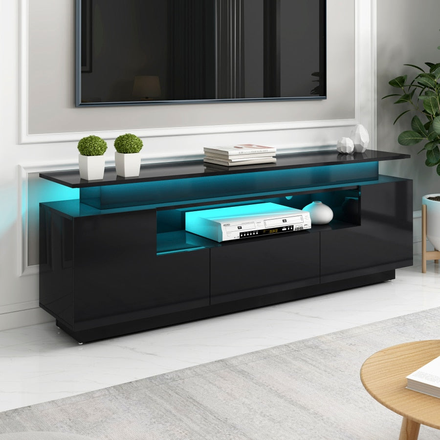 TV-Ständer mit zwei Medienfächern und LED-Licht