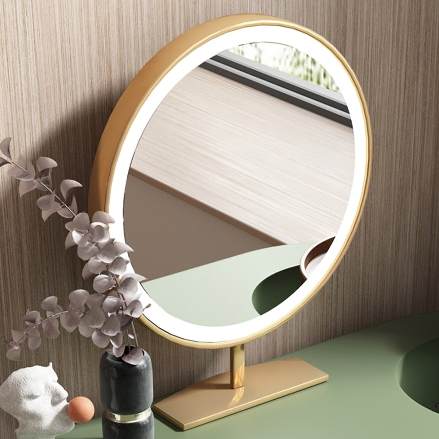 Vanity Table With LED Lighted Mirror, Movable Tray Top, and 4 Solid Wood Drawers