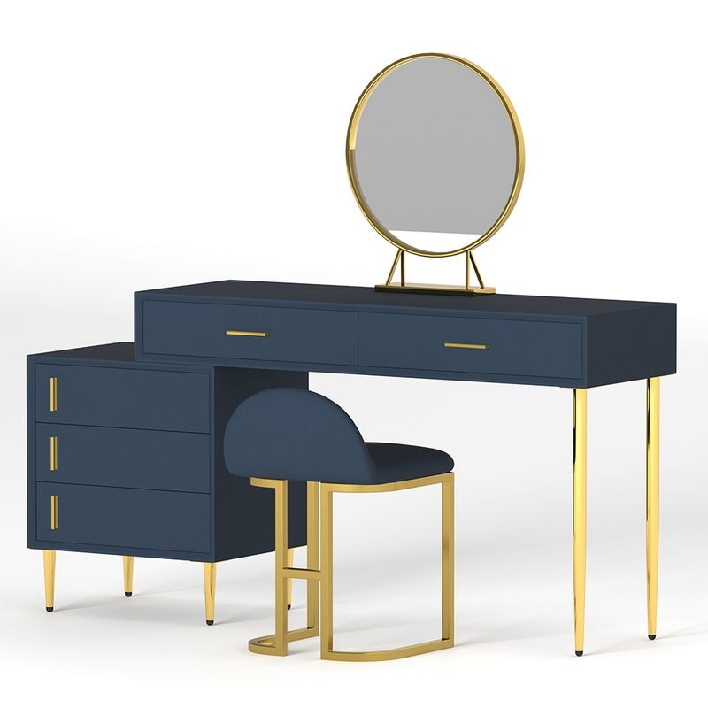 Blue Makeup Vanity Set With Stool and Mirror