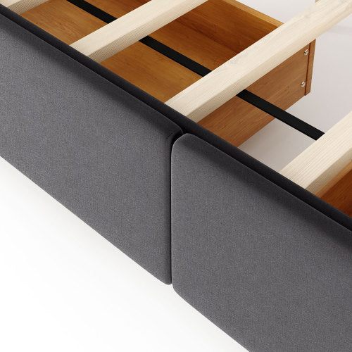 Upholstered Platform Bed With 4 Drawers Linen Fabric Queen Size