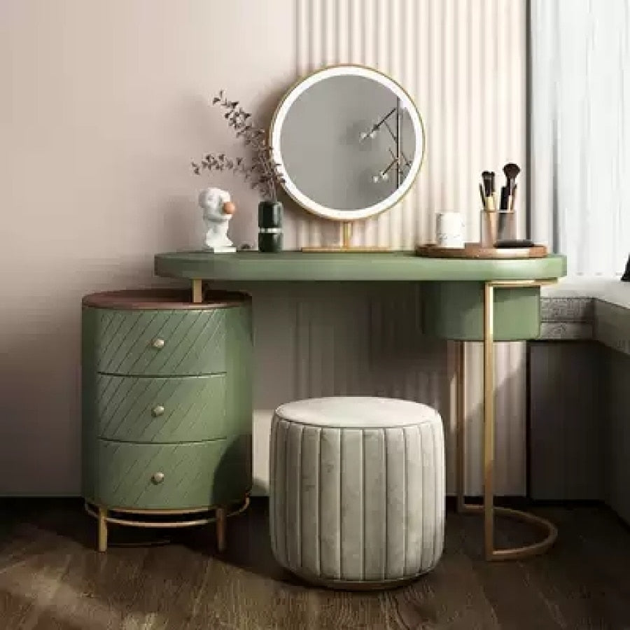 Vanity Table With LED Lighted Mirror, Movable Tray Top, and 4 Solid Wood Drawers