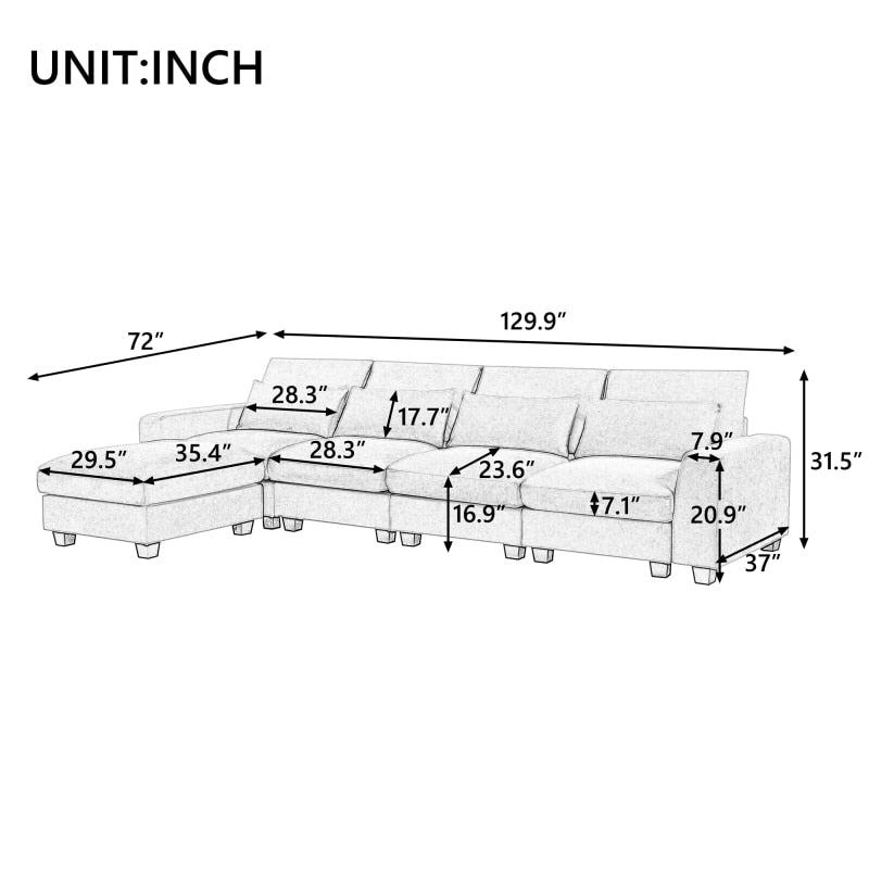 Modernes L-förmiges Sofagarnitur, umwandelbare Sofa-Couch mit umkehrbarer Chaiselongue