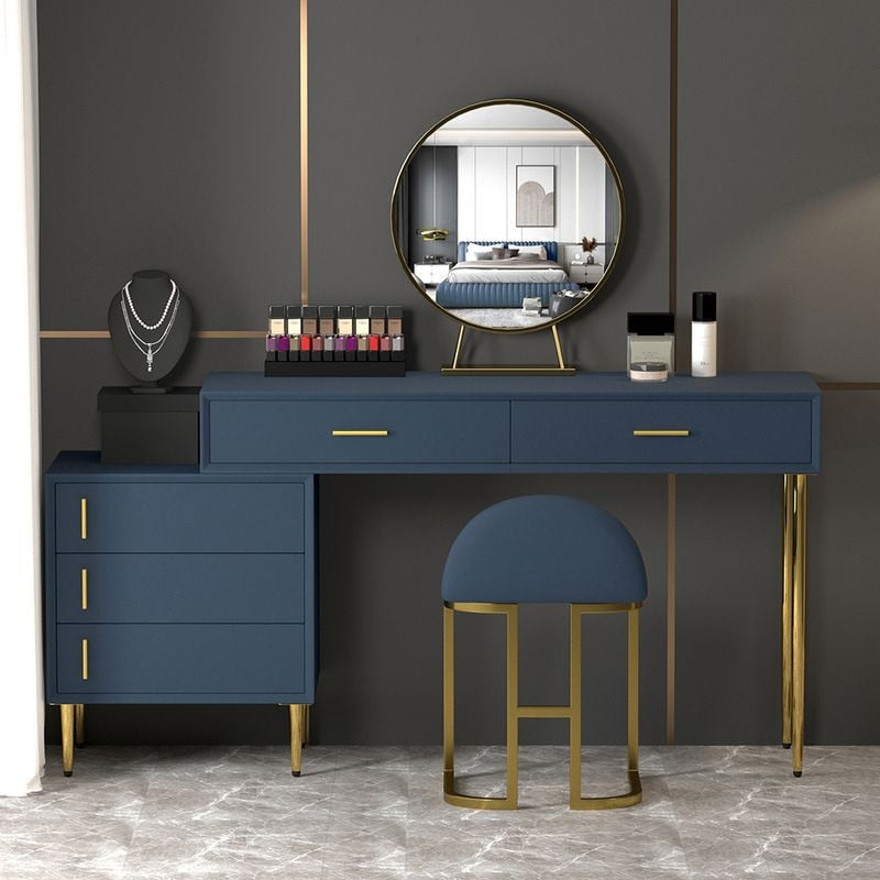 Blue Makeup Vanity Set With Stool and Mirror