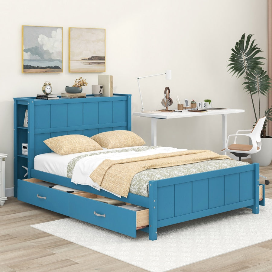 Full Size bed,Youth bed,Adult bed,Modern Full Size Platform Bed with Drawers,Storage Shelves,Headboard and Footboard,for bedroom