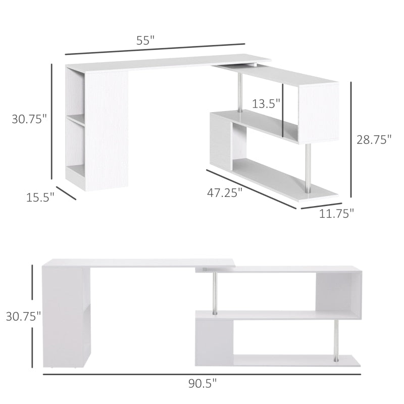White 360° Rotating Corner Desk