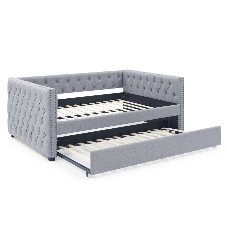 Grey Upholstered Daybed with Trundle