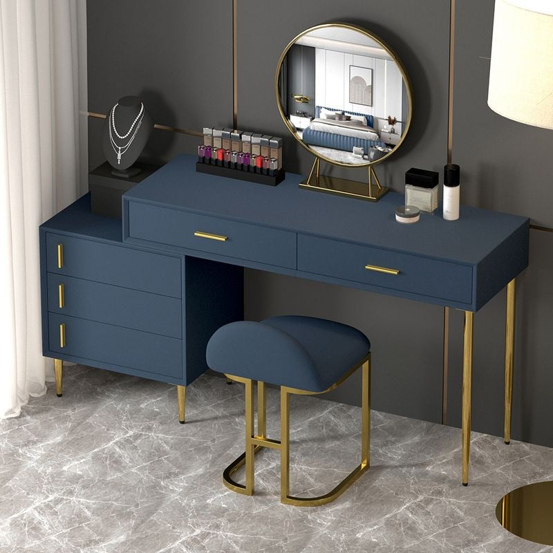 Blue Makeup Vanity Set With Stool and Mirror