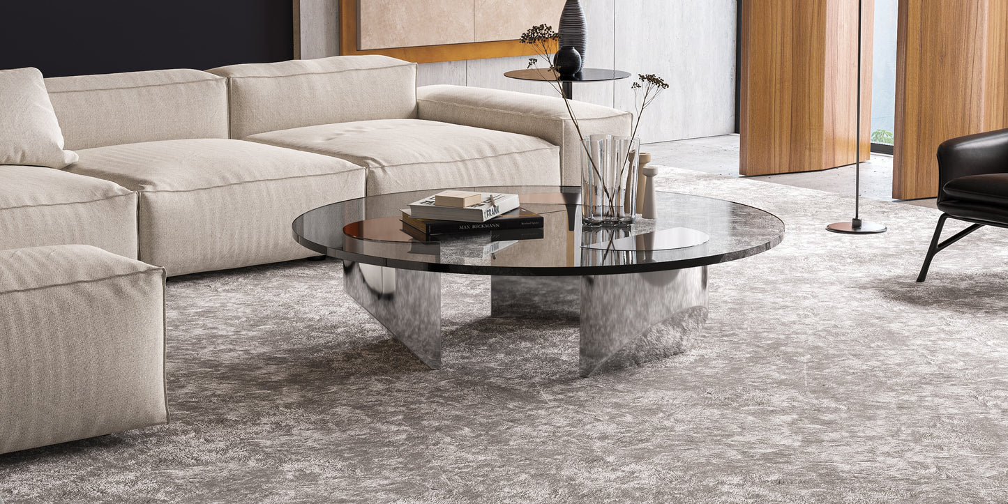 Vintage Round Wedge Coffee Glass Table Minimalist Tea Table Heavy Duty Polished Steel Legs for Living Room Home Office