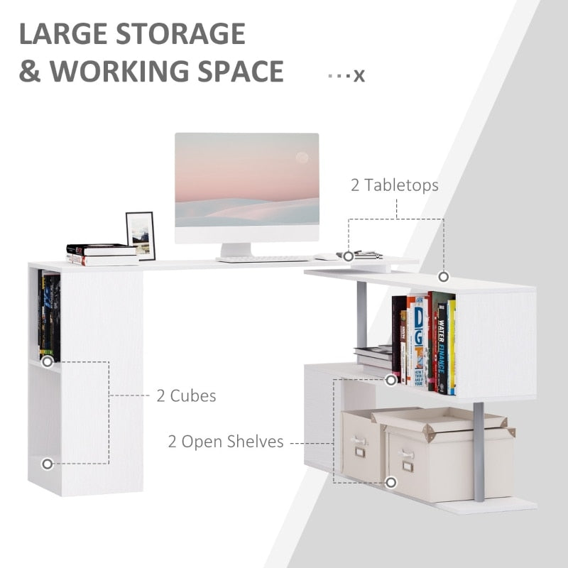 White 360° Rotating Corner Desk