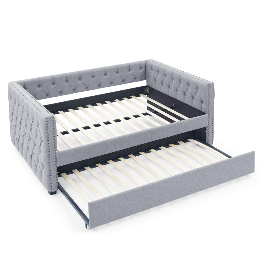 Grey Upholstered Daybed with Trundle