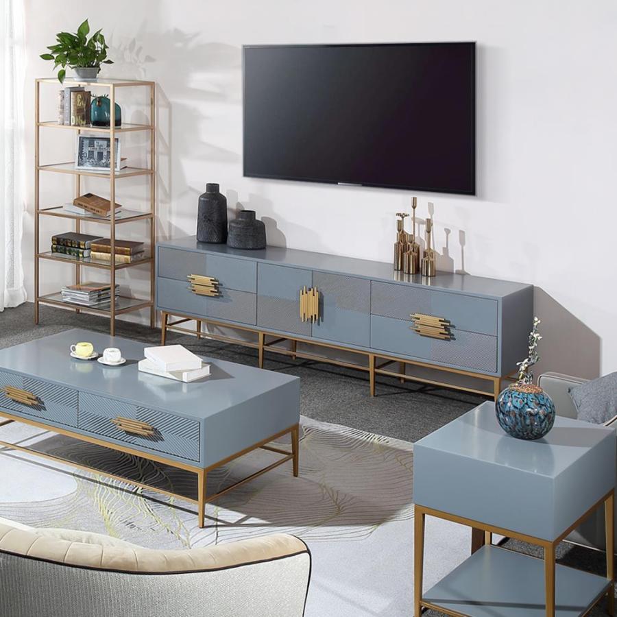 Blauer TV-Schrank mit 4 Schubladen und 2 Türen