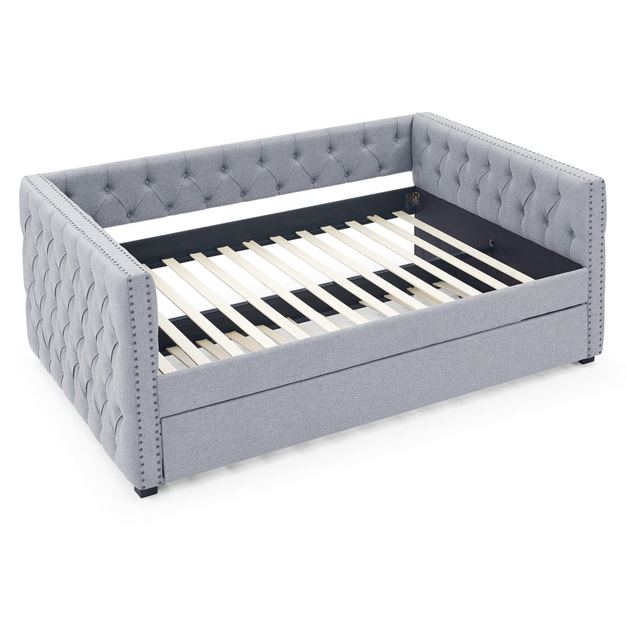 Grey Upholstered Daybed with Trundle