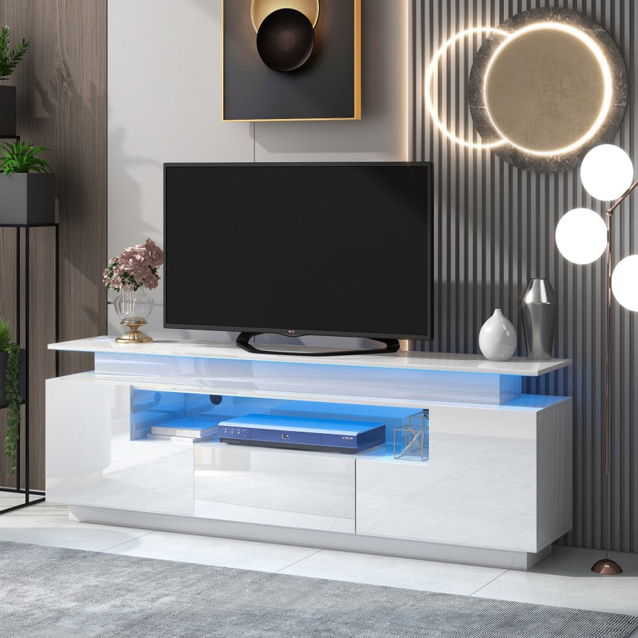 TV-Ständer mit zwei Medienfächern und LED-Licht