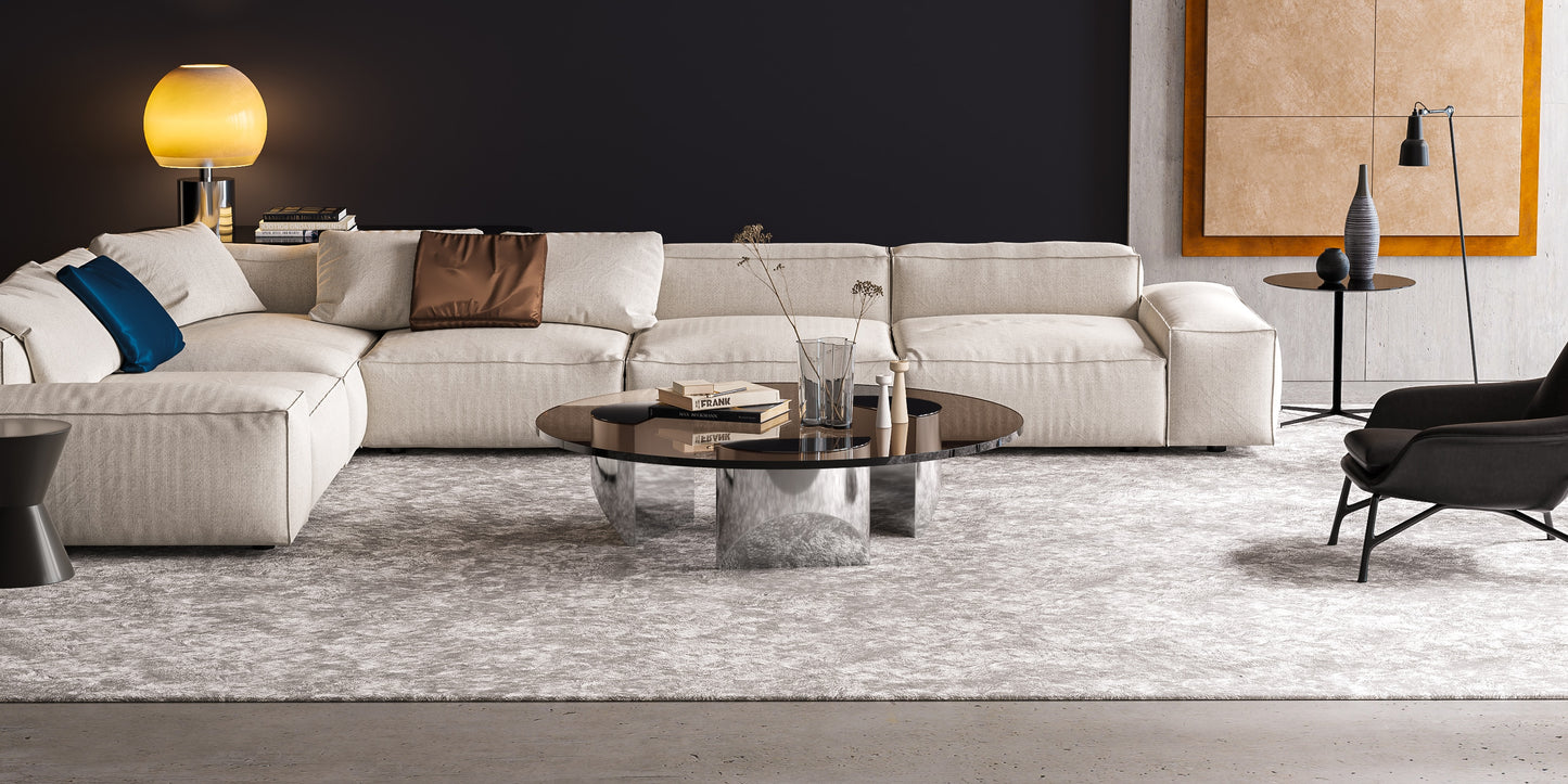 Vintage Round Wedge Coffee Glass Table Minimalist Tea Table Heavy Duty Polished Steel Legs for Living Room Home Office