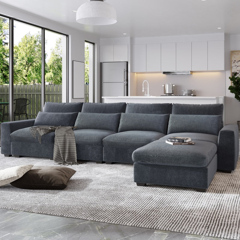 Modernes L-förmiges Sofagarnitur, umwandelbare Sofa-Couch mit umkehrbarer Chaiselongue