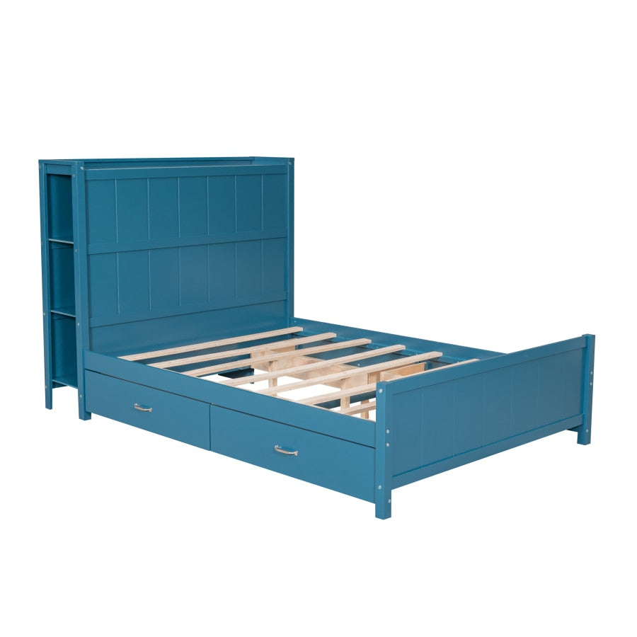 Full Size bed,Youth bed,Adult bed,Modern Full Size Platform Bed with Drawers,Storage Shelves,Headboard and Footboard,for bedroom