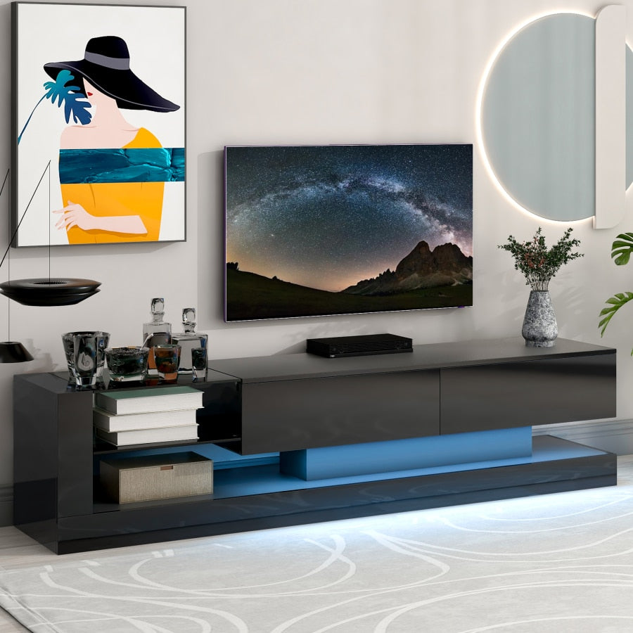 TV-Ständer mit zwei Medienfächern und LED-Licht