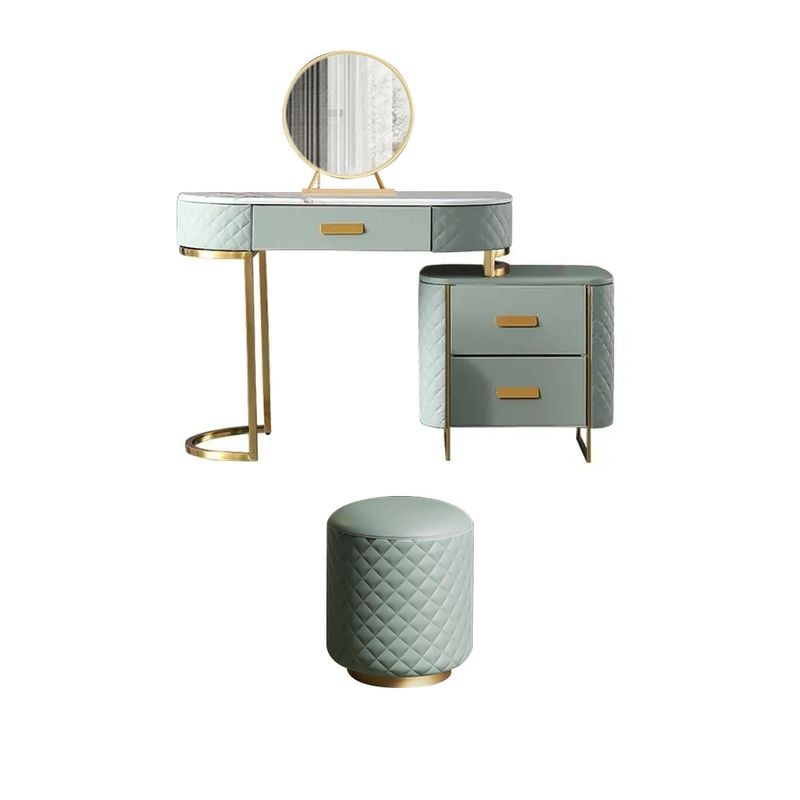 Green Vanity, Cabinet, Mirror, and Stool Included