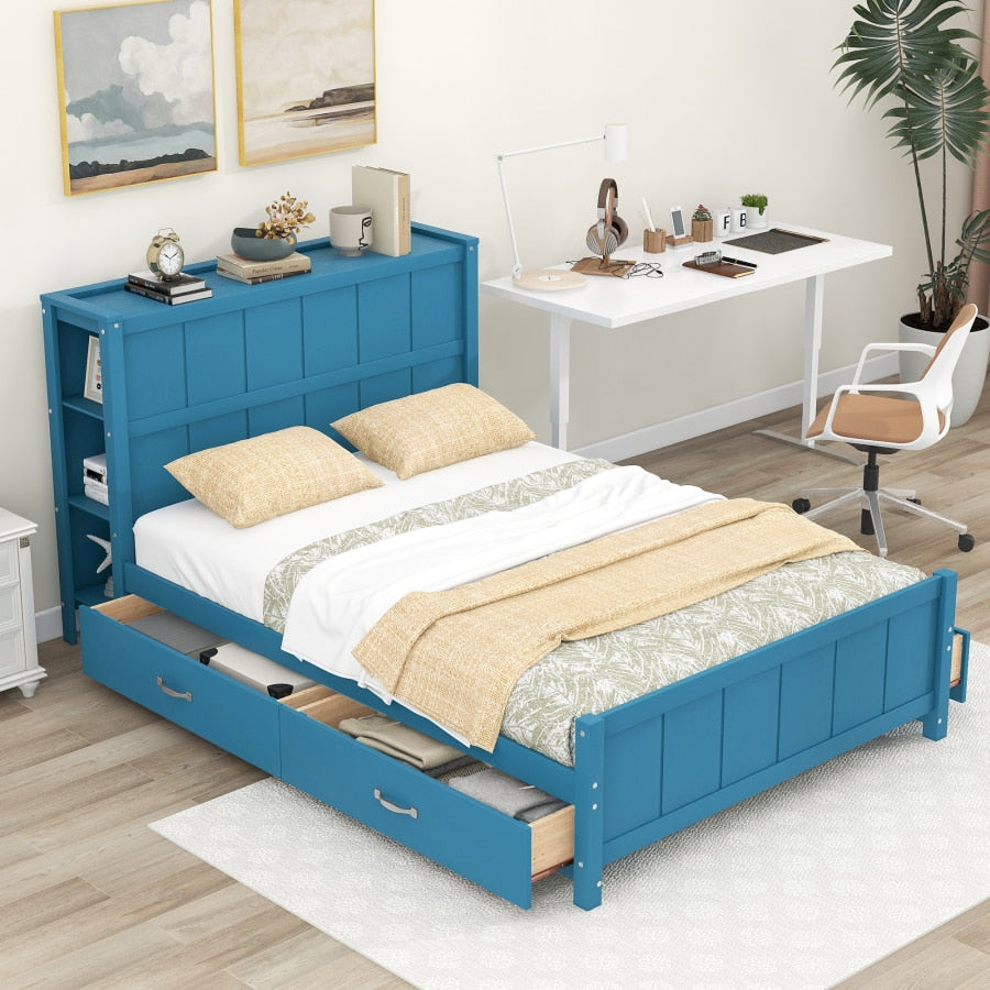 Full Size bed,Youth bed,Adult bed,Modern Full Size Platform Bed with Drawers,Storage Shelves,Headboard and Footboard,for bedroom