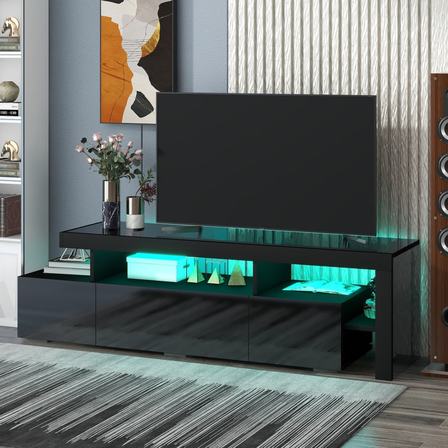 TV-Ständer mit zwei Medienfächern und LED-Licht