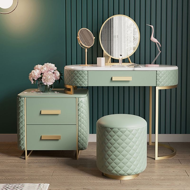 Green Vanity, Cabinet, Mirror, and Stool Included