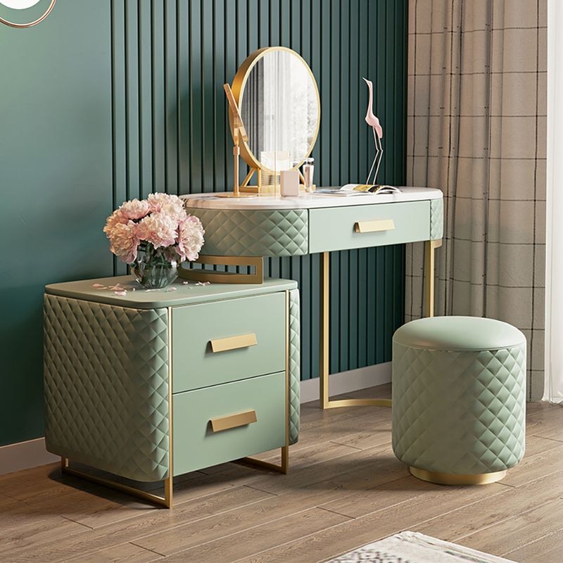Green Vanity, Cabinet, Mirror, and Stool Included