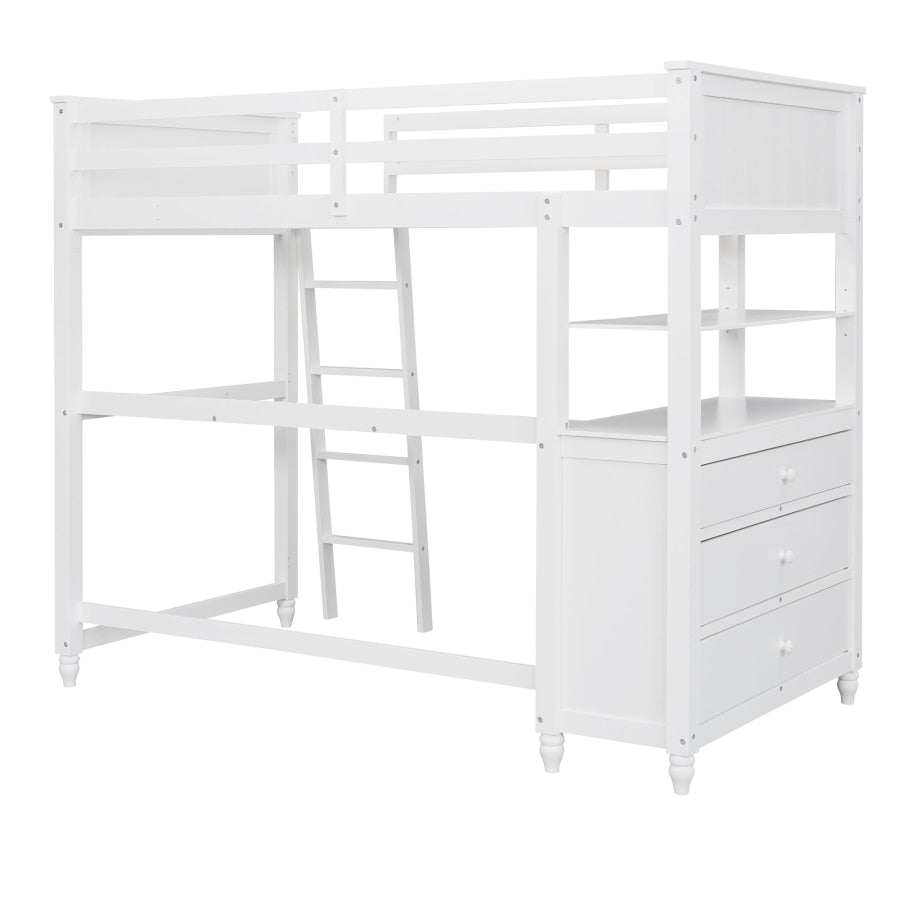 Twin-Size-Hochbett mit Schubladen und Schreibtisch