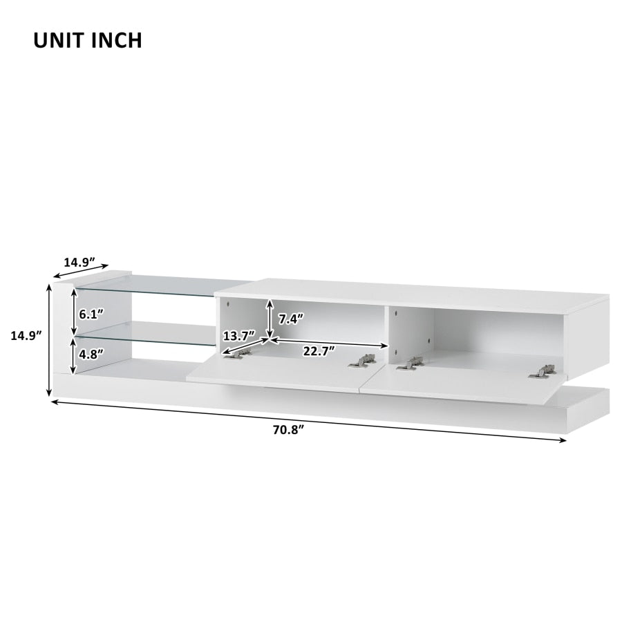 TV-Ständer mit zwei Medienfächern und LED-Licht