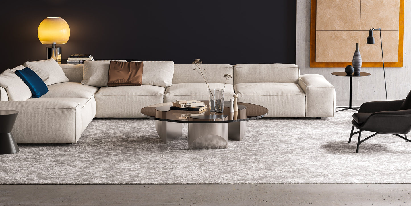 Vintage Round Wedge Coffee Glass Table Minimalist Tea Table Heavy Duty Polished Steel Legs for Living Room Home Office