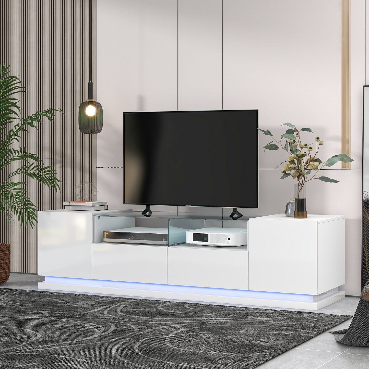 TV-Ständer mit zwei Medienfächern und LED-Licht