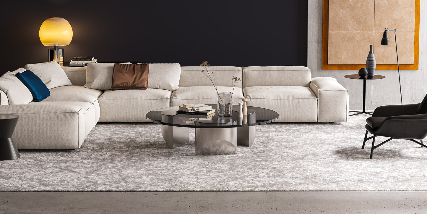 Vintage Round Wedge Coffee Glass Table Minimalist Tea Table Heavy Duty Polished Steel Legs for Living Room Home Office