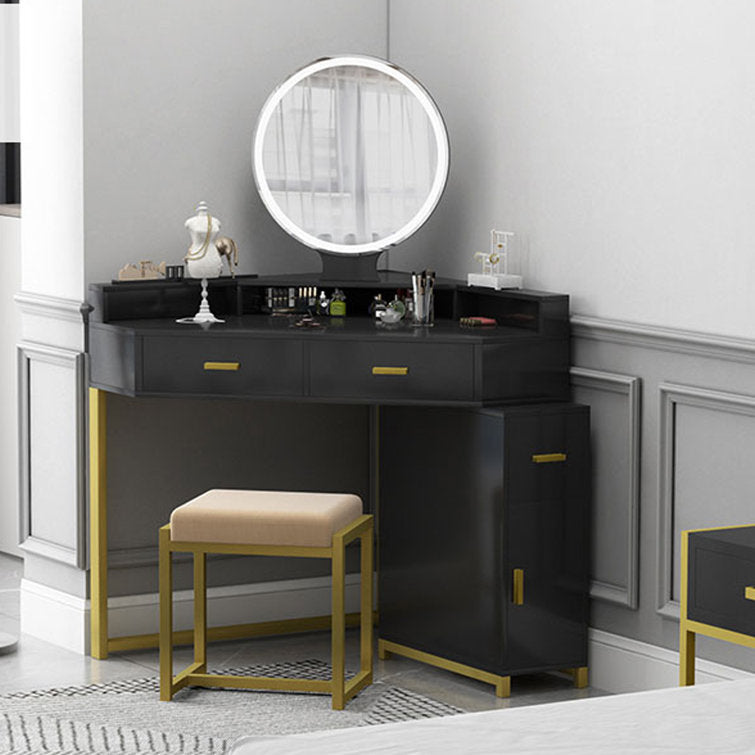 Corner Vanity Set with Lighted Mirror and stool