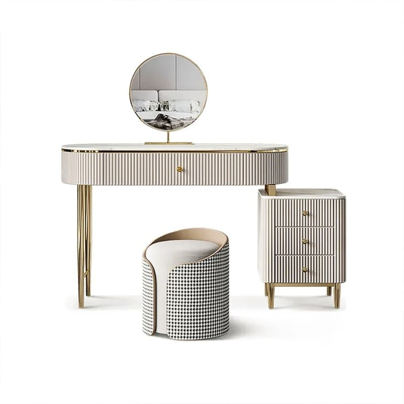 Marble Top Vanity Set with 1 Stool, 1 Cabinet and 1 Mirror