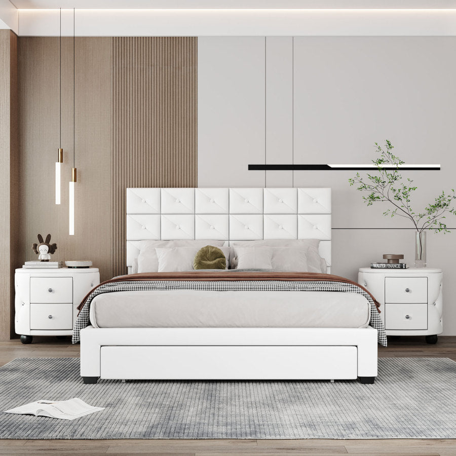 3-teiliges Schlafzimmer-Polsterset im Queen-Size-Format mit zwei kabellosen Ladegeräten, zwei bewegungsaktivierten Nachtlichtern und zwei Nachttischen