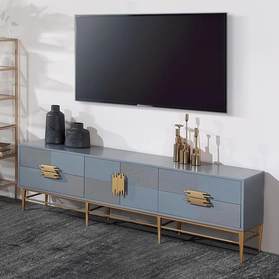 Blauer TV-Schrank mit 4 Schubladen und 2 Türen