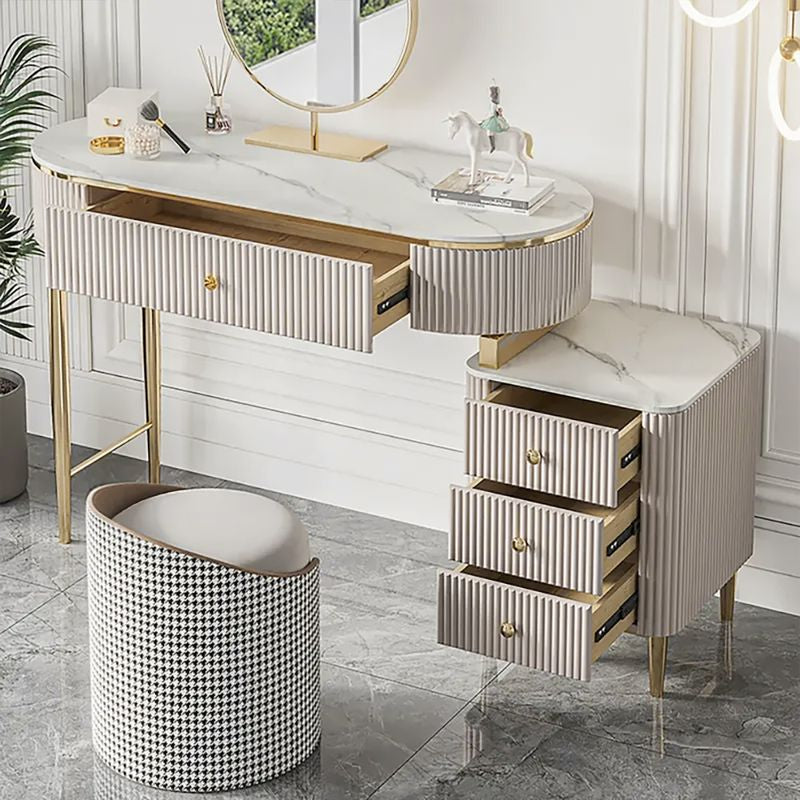 Marble Top Vanity Set with 1 Stool, 1 Cabinet and 1 Mirror