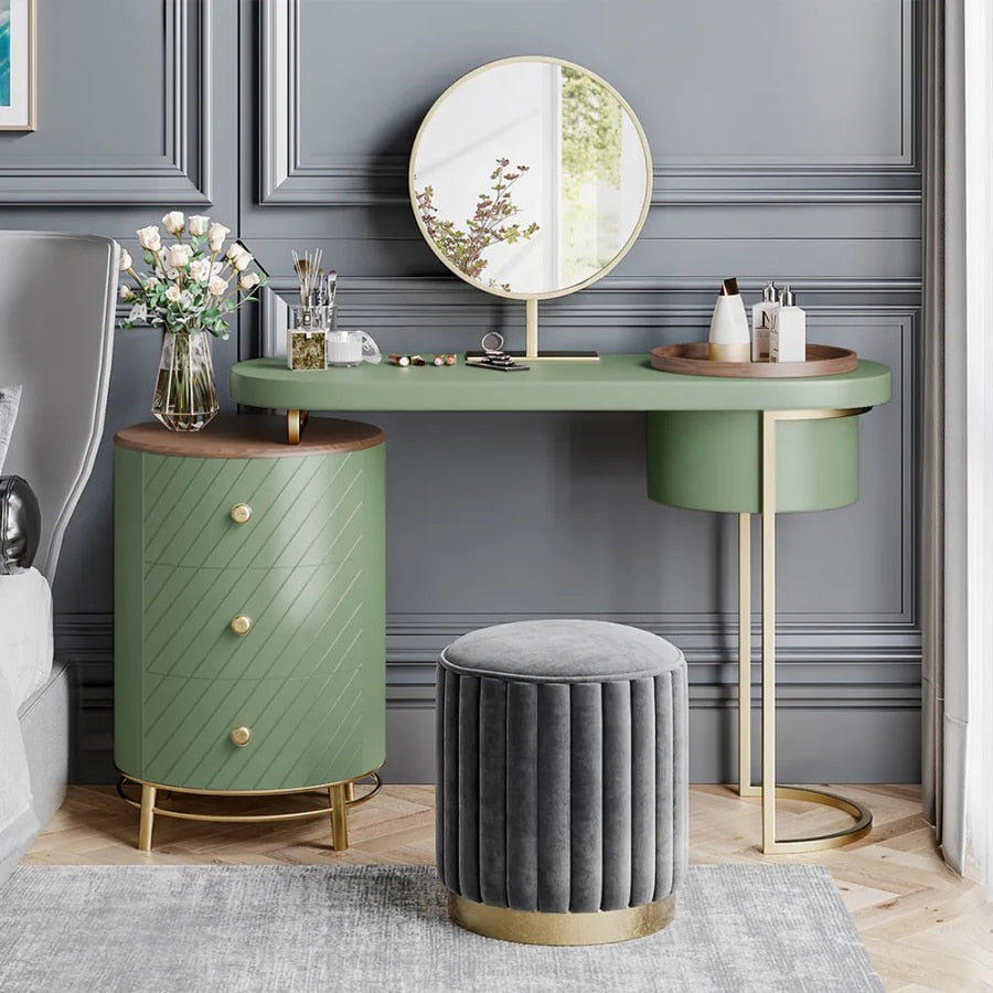 Vanity Table With LED Lighted Mirror, Movable Tray Top, and 4 Solid Wood Drawers