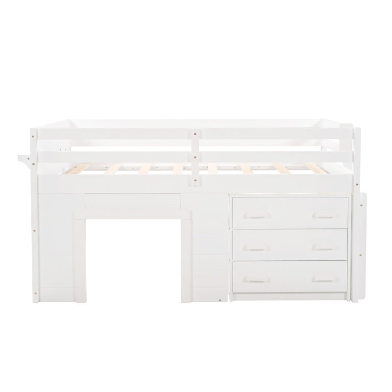 Twin-Size-Hochbett mit Schrank und Regal – Weiß