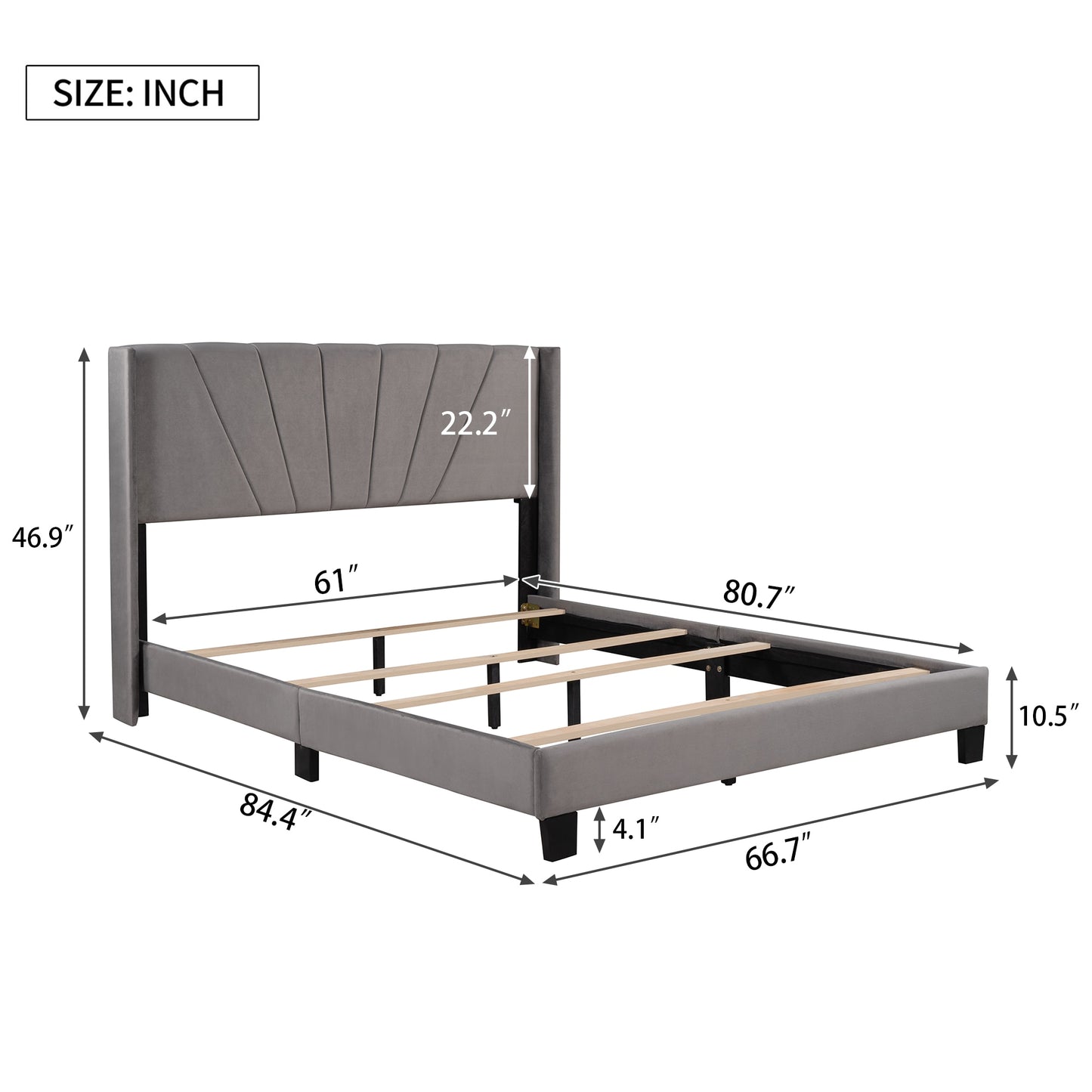 Queen-Size-Plattformbett mit Samtpolsterung