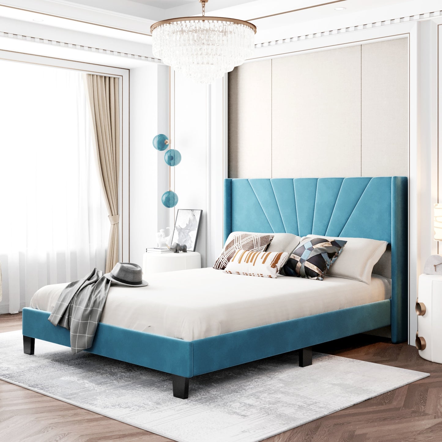 Queen-Size-Plattformbett mit Samtpolsterung