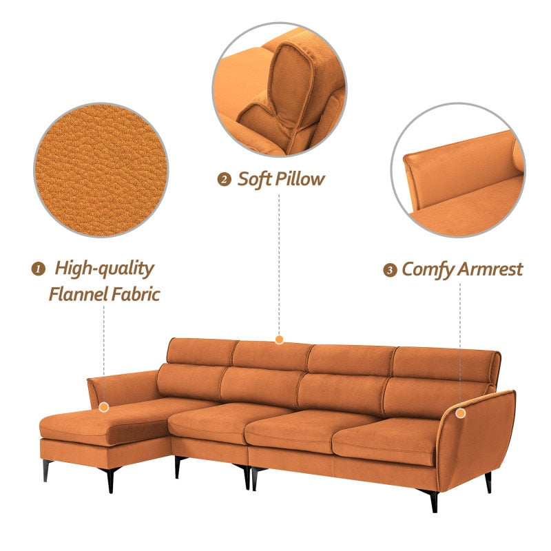 Orange Convertible Sectional Sofa + Chaise