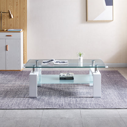 Tempered Glass Top Rectangular 2 Tier Coffee Table