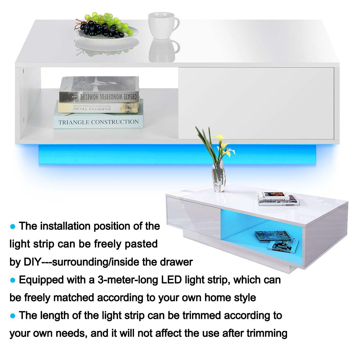 High Gloss Coffee Table + LED