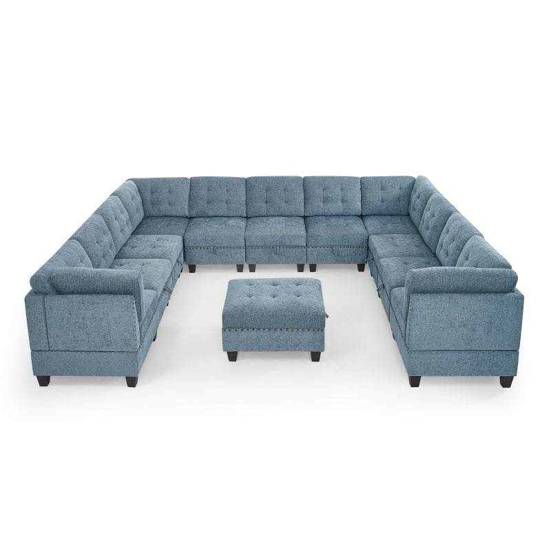 Navy Blue U Shaped Sectional Sofa + Ottoman