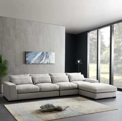Feather Filled Reversible L-Shaped Sofa + Storage Ottoman