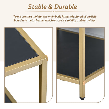 2-Layer Modern Coffee Table with Metal Frame + White Marble Finish